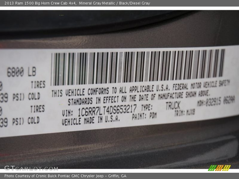 Mineral Gray Metallic / Black/Diesel Gray 2013 Ram 1500 Big Horn Crew Cab 4x4