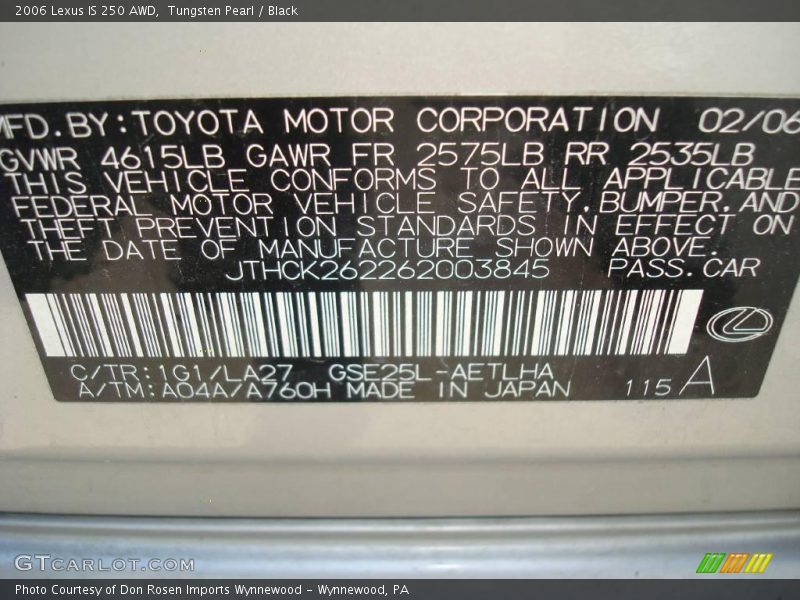 Tungsten Pearl / Black 2006 Lexus IS 250 AWD