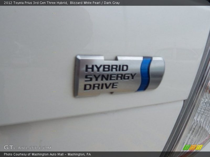 Blizzard White Pearl / Dark Gray 2012 Toyota Prius 3rd Gen Three Hybrid