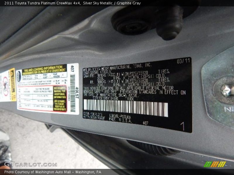 Silver Sky Metallic / Graphite Gray 2011 Toyota Tundra Platinum CrewMax 4x4