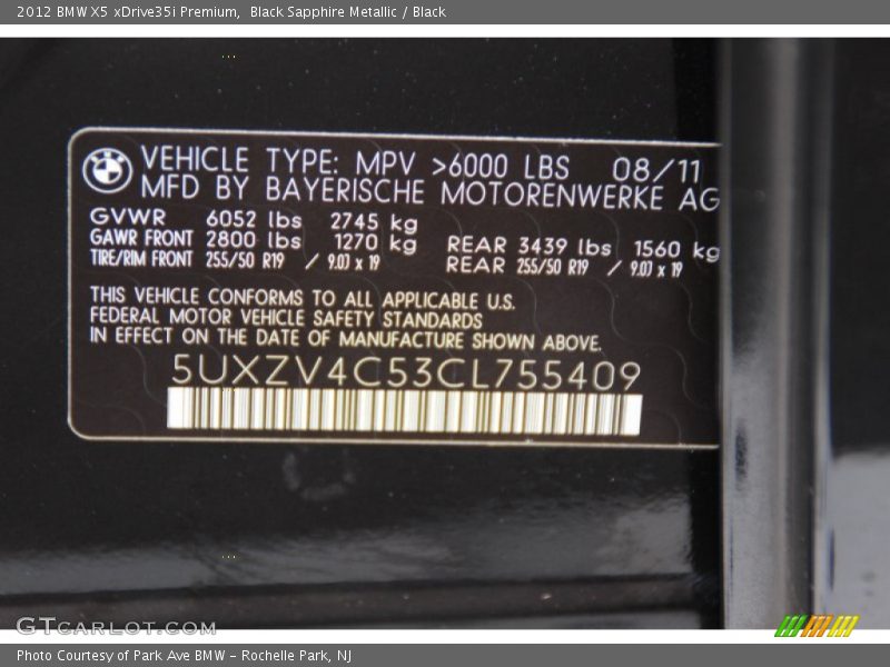 Black Sapphire Metallic / Black 2012 BMW X5 xDrive35i Premium