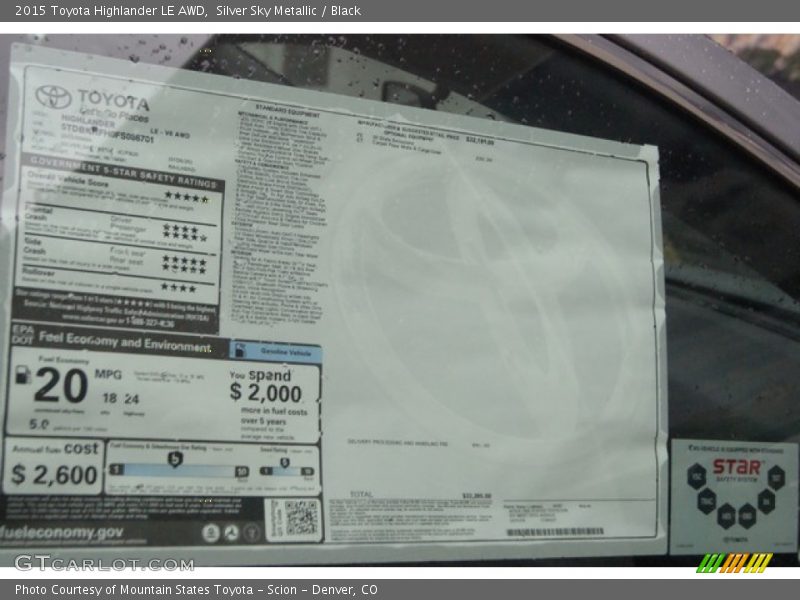 Silver Sky Metallic / Black 2015 Toyota Highlander LE AWD