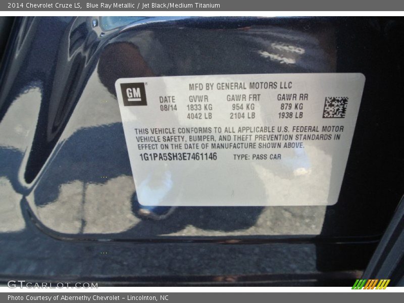Blue Ray Metallic / Jet Black/Medium Titanium 2014 Chevrolet Cruze LS