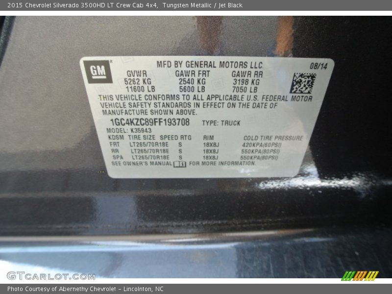 Tungsten Metallic / Jet Black 2015 Chevrolet Silverado 3500HD LT Crew Cab 4x4