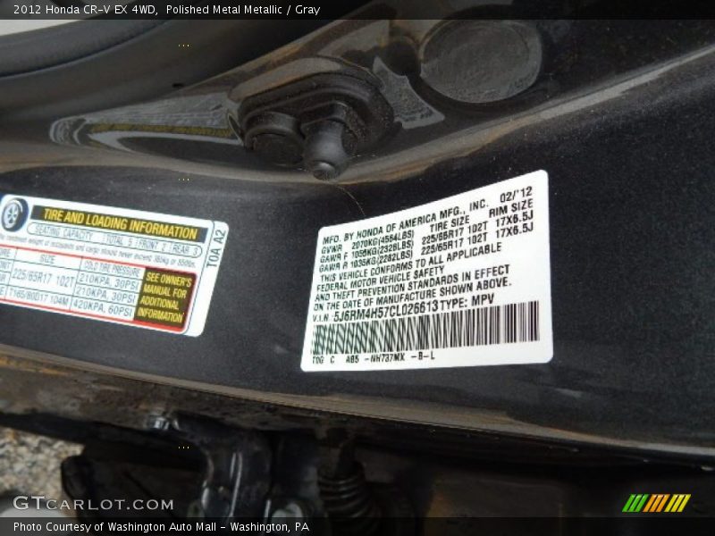 Polished Metal Metallic / Gray 2012 Honda CR-V EX 4WD