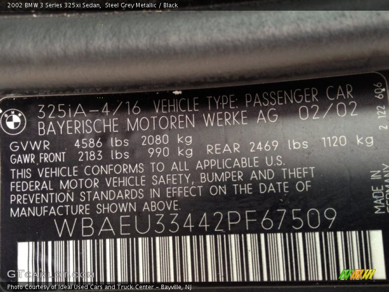 Steel Grey Metallic / Black 2002 BMW 3 Series 325xi Sedan