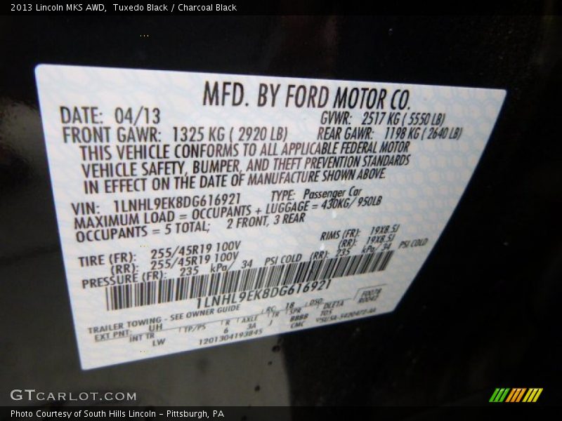 Tuxedo Black / Charcoal Black 2013 Lincoln MKS AWD