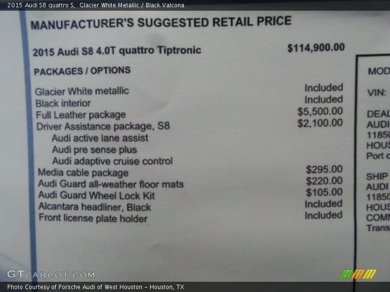  2015 S8 quattro S Window Sticker