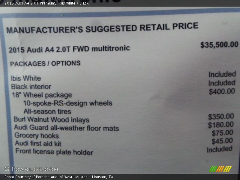 Ibis White / Black 2015 Audi A4 2.0T Premium