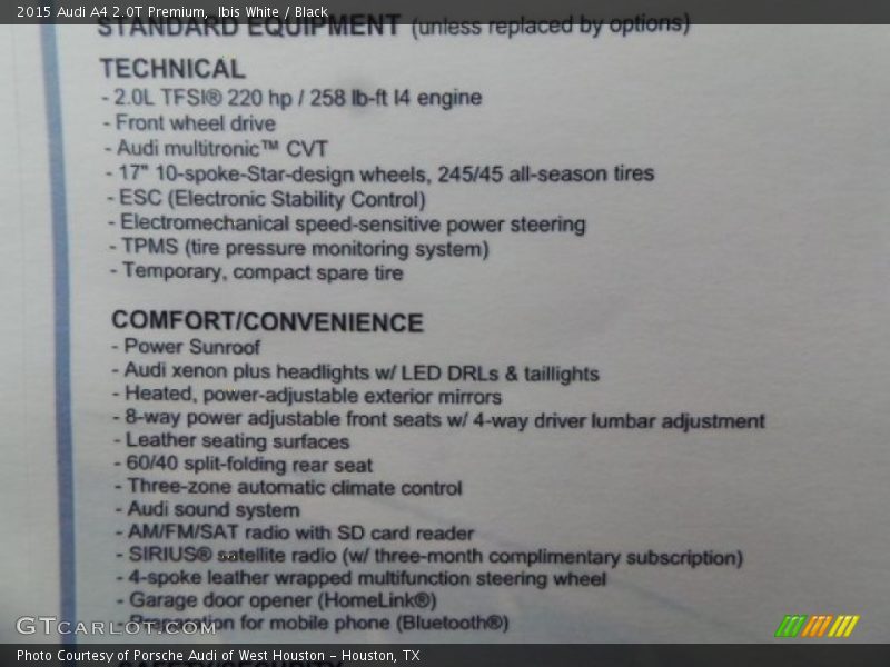 Ibis White / Black 2015 Audi A4 2.0T Premium