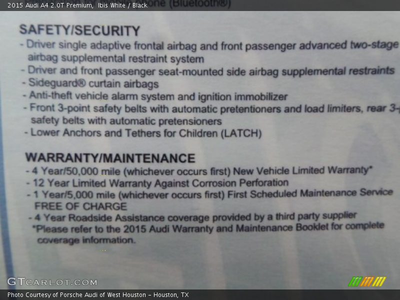 Ibis White / Black 2015 Audi A4 2.0T Premium