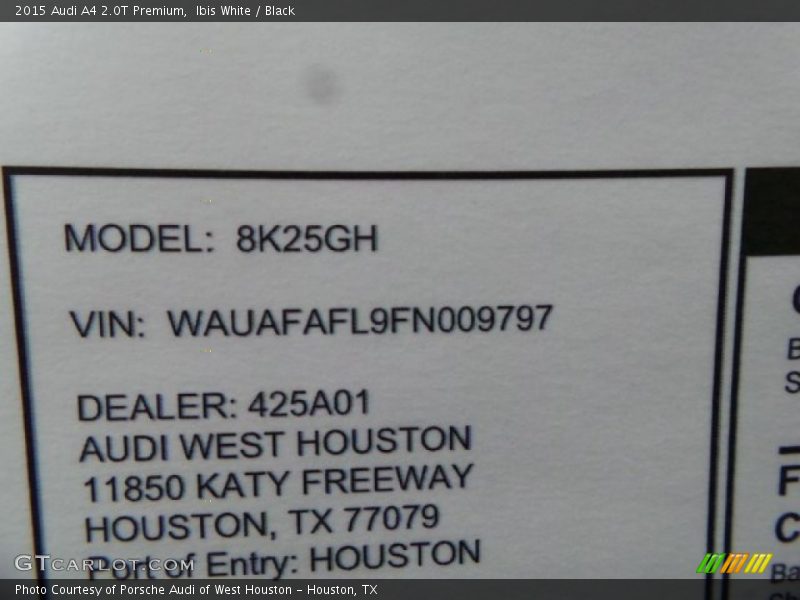 Ibis White / Black 2015 Audi A4 2.0T Premium