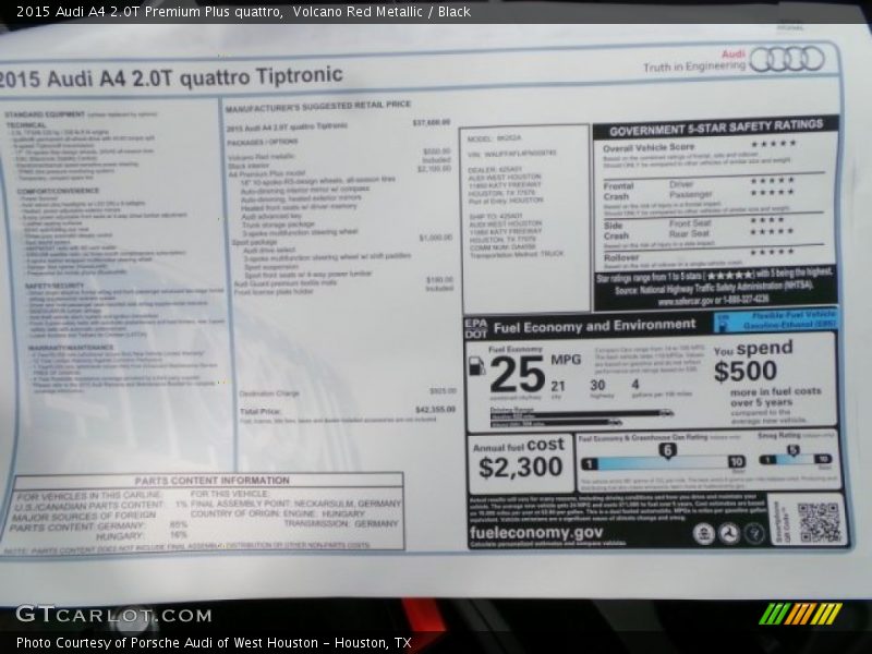  2015 A4 2.0T Premium Plus quattro Window Sticker