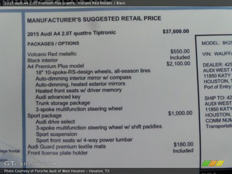  2015 A4 2.0T Premium Plus quattro Window Sticker