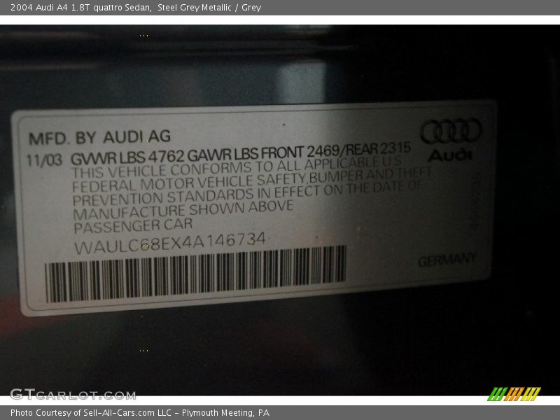 Steel Grey Metallic / Grey 2004 Audi A4 1.8T quattro Sedan
