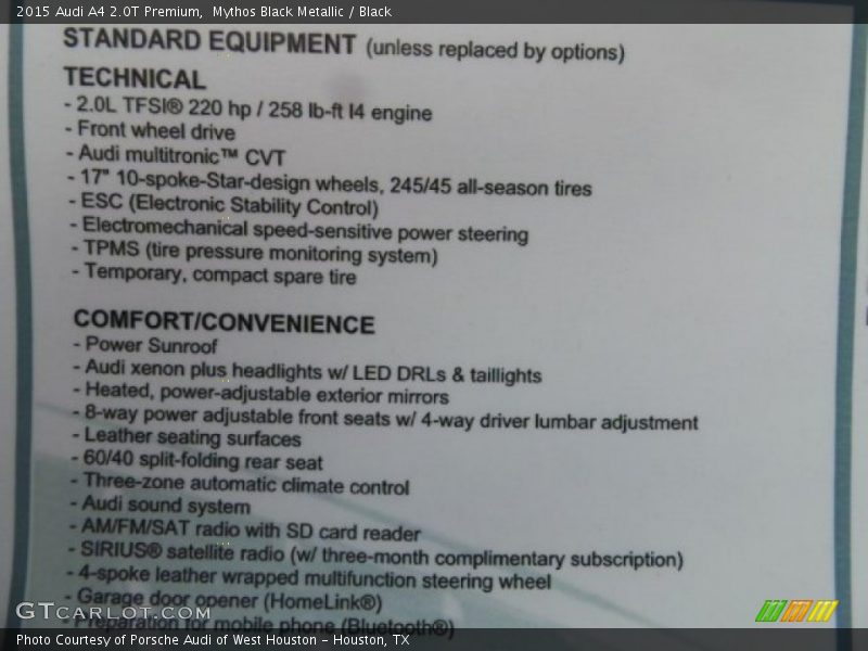 Mythos Black Metallic / Black 2015 Audi A4 2.0T Premium