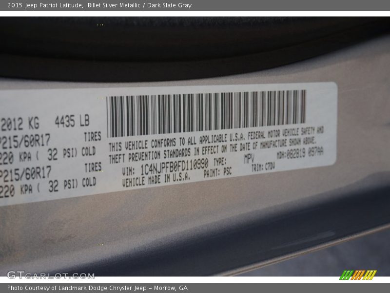 2015 Patriot Latitude Billet Silver Metallic Color Code PSC