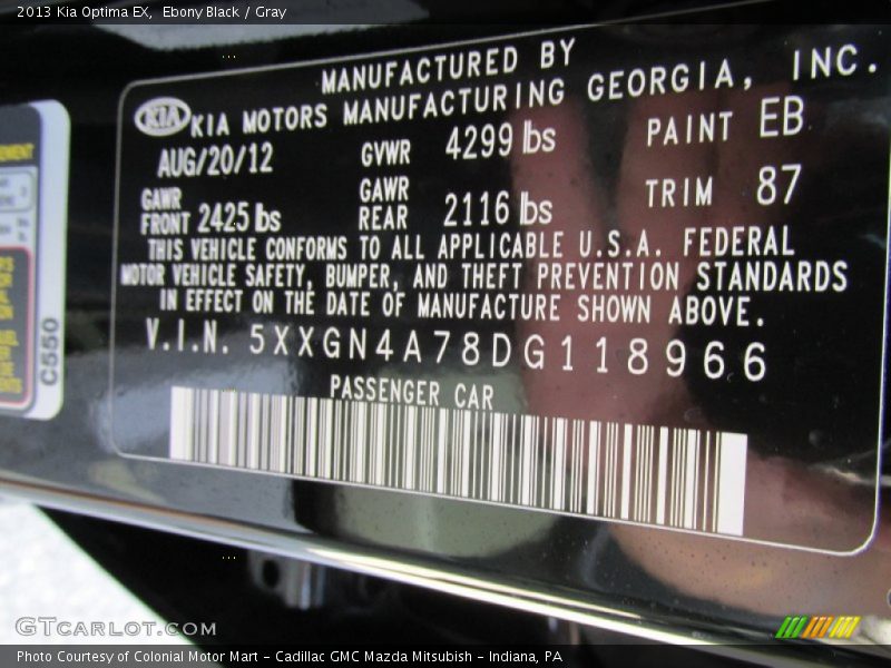 Ebony Black / Gray 2013 Kia Optima EX