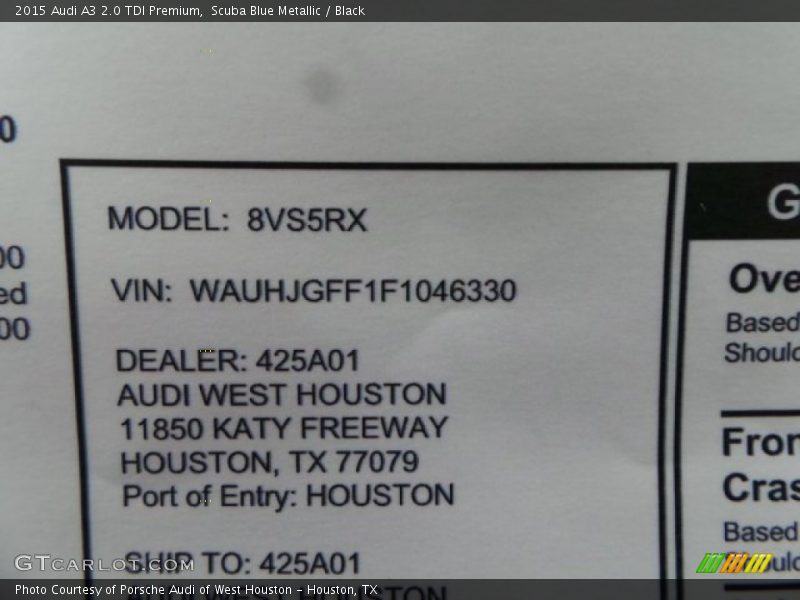 Scuba Blue Metallic / Black 2015 Audi A3 2.0 TDI Premium