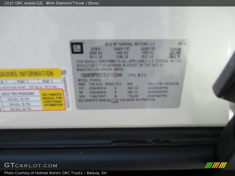 White Diamond Tricoat / Ebony 2015 GMC Acadia SLE
