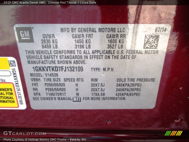 Crimson Red Tincoat / Cocoa Dune 2015 GMC Acadia Denali AWD