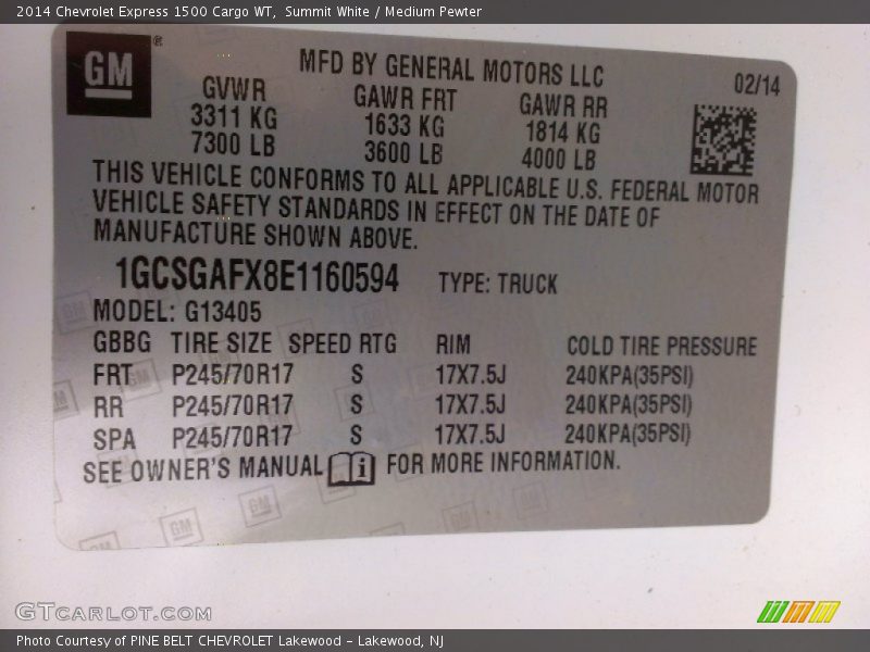 Summit White / Medium Pewter 2014 Chevrolet Express 1500 Cargo WT