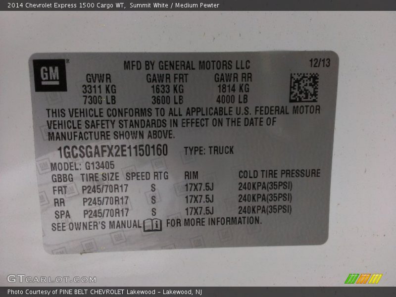 Summit White / Medium Pewter 2014 Chevrolet Express 1500 Cargo WT