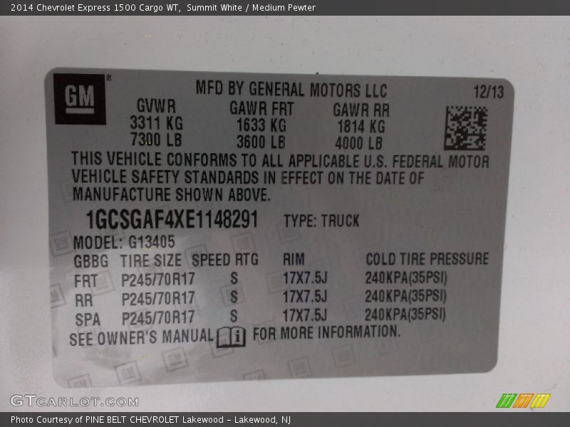 Summit White / Medium Pewter 2014 Chevrolet Express 1500 Cargo WT