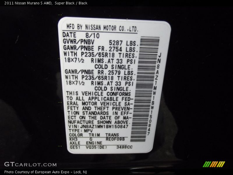 Super Black / Black 2011 Nissan Murano S AWD