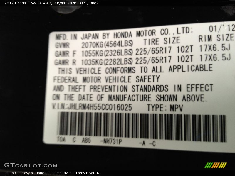 Crystal Black Pearl / Black 2012 Honda CR-V EX 4WD