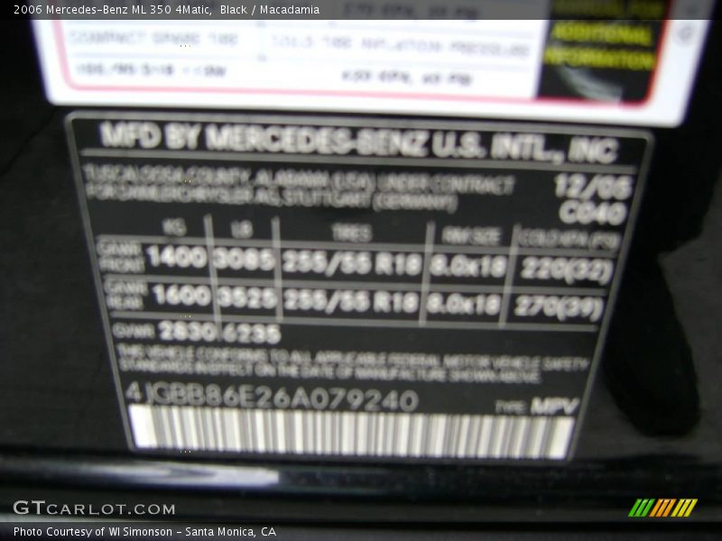 Black / Macadamia 2006 Mercedes-Benz ML 350 4Matic
