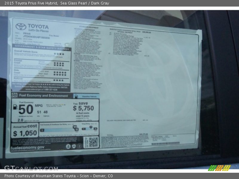 Sea Glass Pearl / Dark Gray 2015 Toyota Prius Five Hybrid