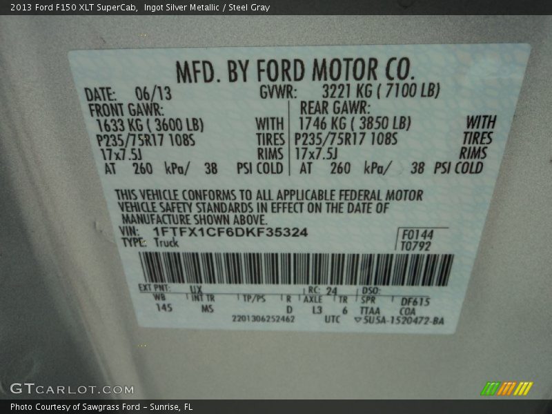 Ingot Silver Metallic / Steel Gray 2013 Ford F150 XLT SuperCab