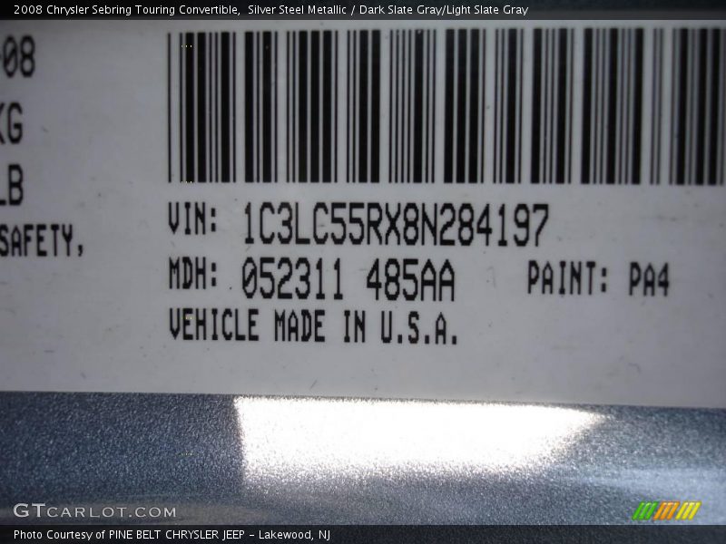 Silver Steel Metallic / Dark Slate Gray/Light Slate Gray 2008 Chrysler Sebring Touring Convertible