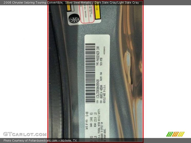 Silver Steel Metallic / Dark Slate Gray/Light Slate Gray 2008 Chrysler Sebring Touring Convertible