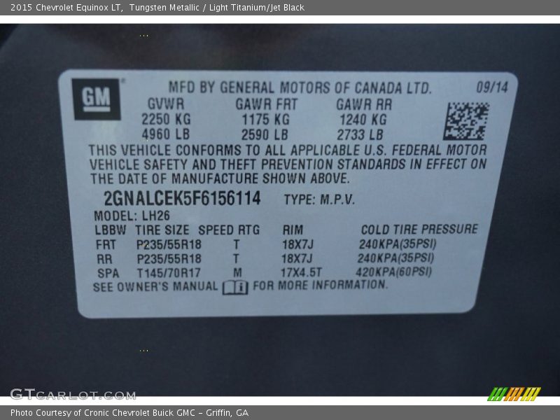 Tungsten Metallic / Light Titanium/Jet Black 2015 Chevrolet Equinox LT