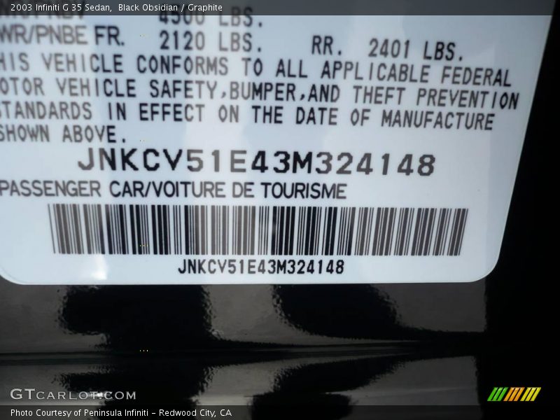 Black Obsidian / Graphite 2003 Infiniti G 35 Sedan