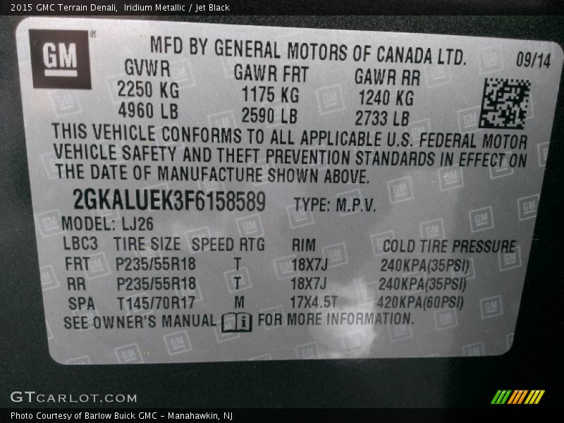 Iridium Metallic / Jet Black 2015 GMC Terrain Denali