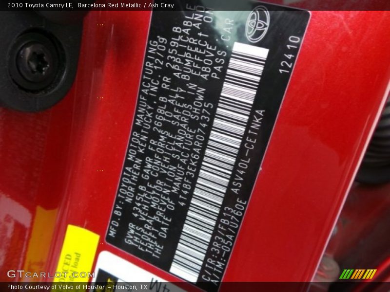 Barcelona Red Metallic / Ash Gray 2010 Toyota Camry LE