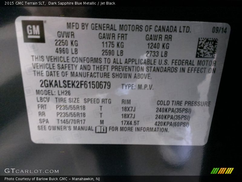 Dark Sapphire Blue Metallic / Jet Black 2015 GMC Terrain SLT