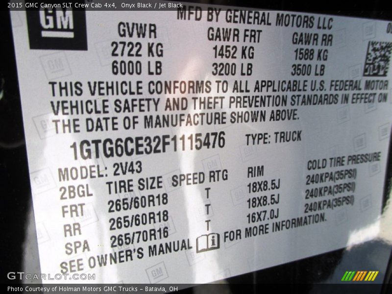 Info Tag of 2015 Canyon SLT Crew Cab 4x4