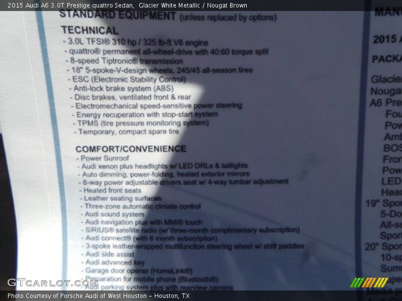 Glacier White Metallic / Nougat Brown 2015 Audi A6 3.0T Prestige quattro Sedan