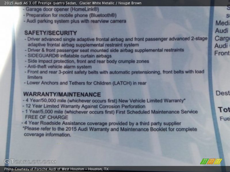 Glacier White Metallic / Nougat Brown 2015 Audi A6 3.0T Prestige quattro Sedan