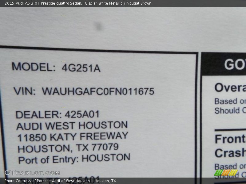 Glacier White Metallic / Nougat Brown 2015 Audi A6 3.0T Prestige quattro Sedan