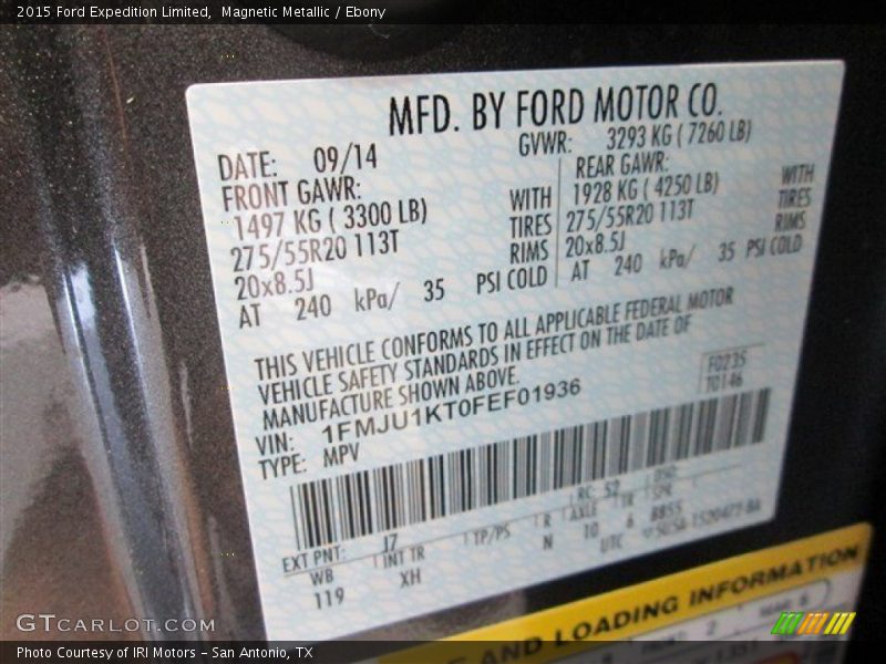 2015 Expedition Limited Magnetic Metallic Color Code J7