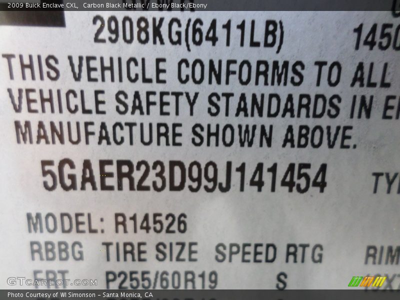 Carbon Black Metallic / Ebony Black/Ebony 2009 Buick Enclave CXL