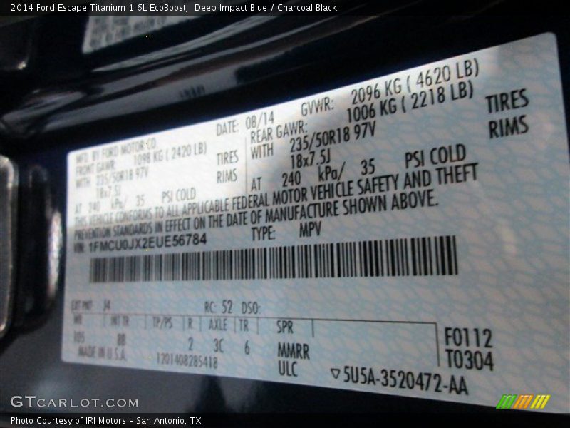 Deep Impact Blue / Charcoal Black 2014 Ford Escape Titanium 1.6L EcoBoost