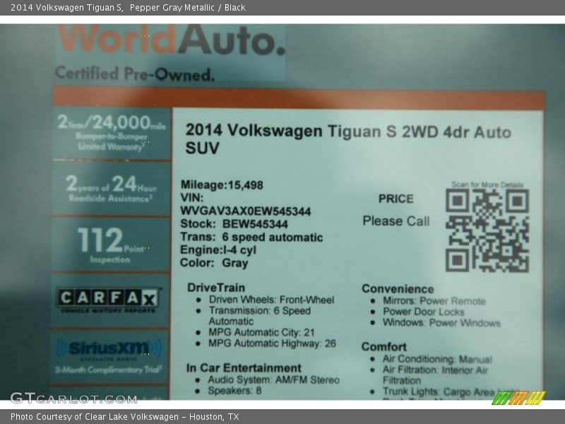 Pepper Gray Metallic / Black 2014 Volkswagen Tiguan S