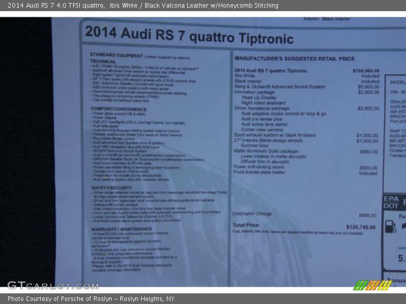  2014 RS 7 4.0 TFSI quattro Window Sticker