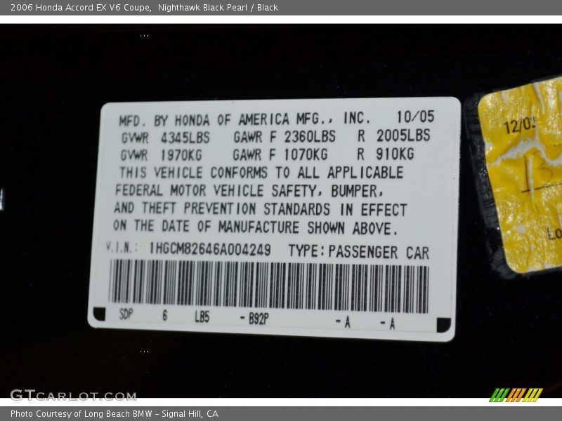 Nighthawk Black Pearl / Black 2006 Honda Accord EX V6 Coupe
